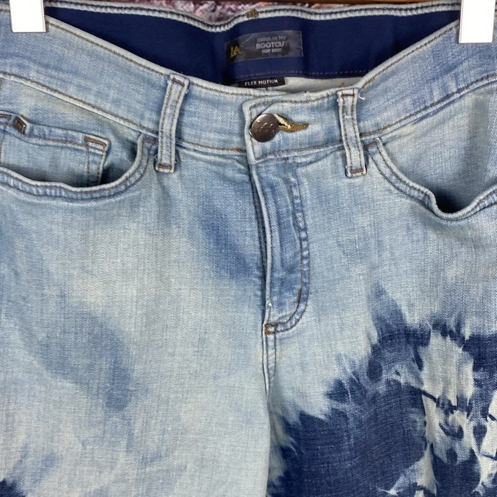 Lee Blue Tie-Dye Mid Rise Bootcut Fringe Hem Stretch hippie Jeans Size 10 - Picture 7 of 14